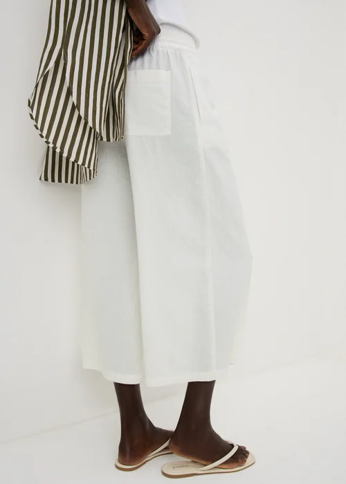 White Linen Blend Wide Leg Crop Trousers - 12 Image 2