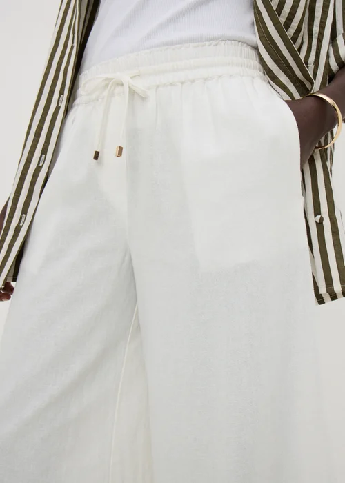 White Linen Blend Wide Leg Crop Trousers - 12 Image 3