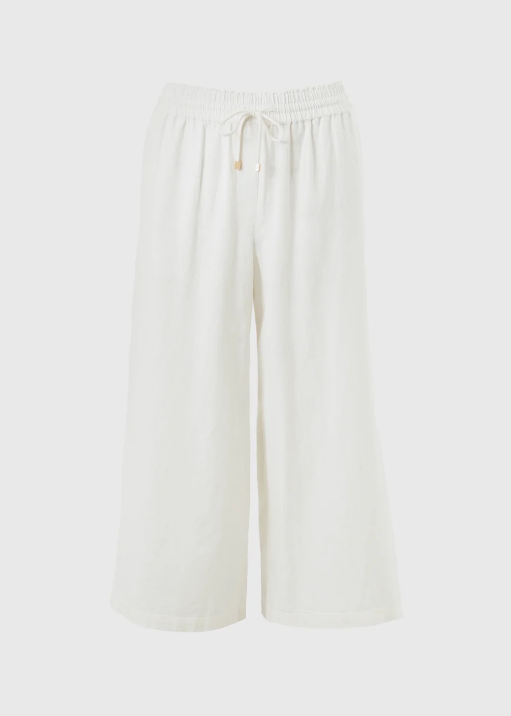 White Linen Blend Wide Leg Crop Trousers - 12 Image 4
