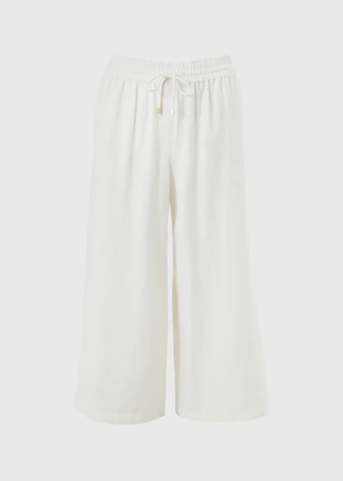 White Linen Blend Wide Leg Crop Trousers - 12 Image 4