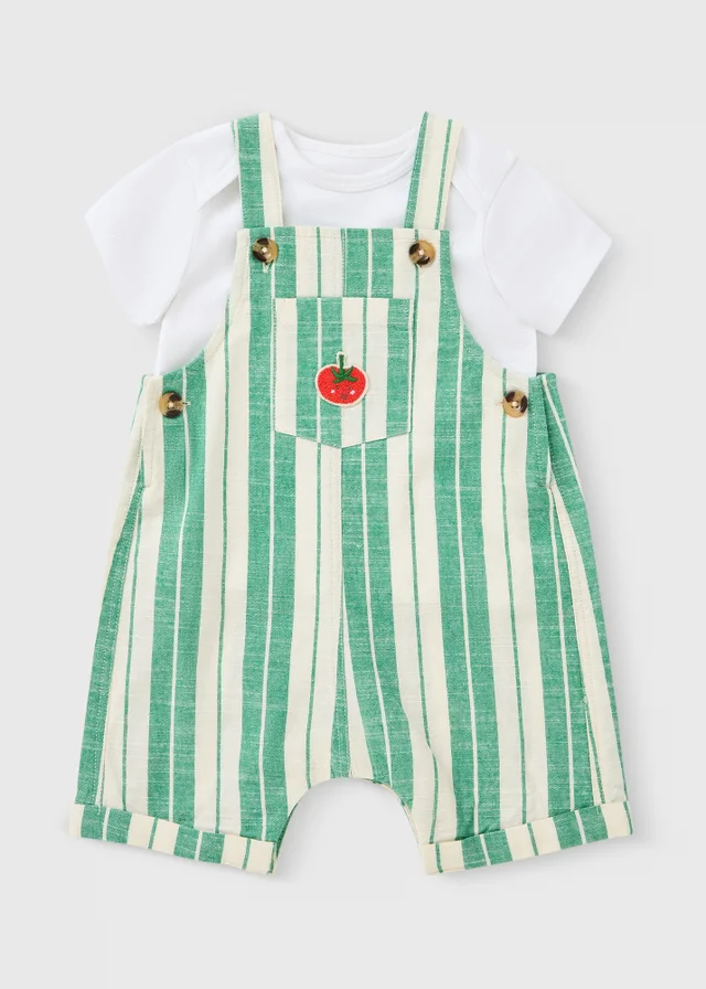 Baby Green Striped Tomato Top & Dungaree Set (Newborn-23mths)