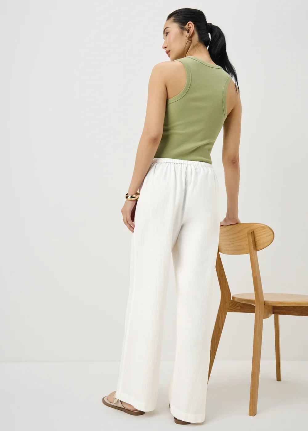White Linen Blend Wide Leg Trousers - Size 08 29 leg Image 3