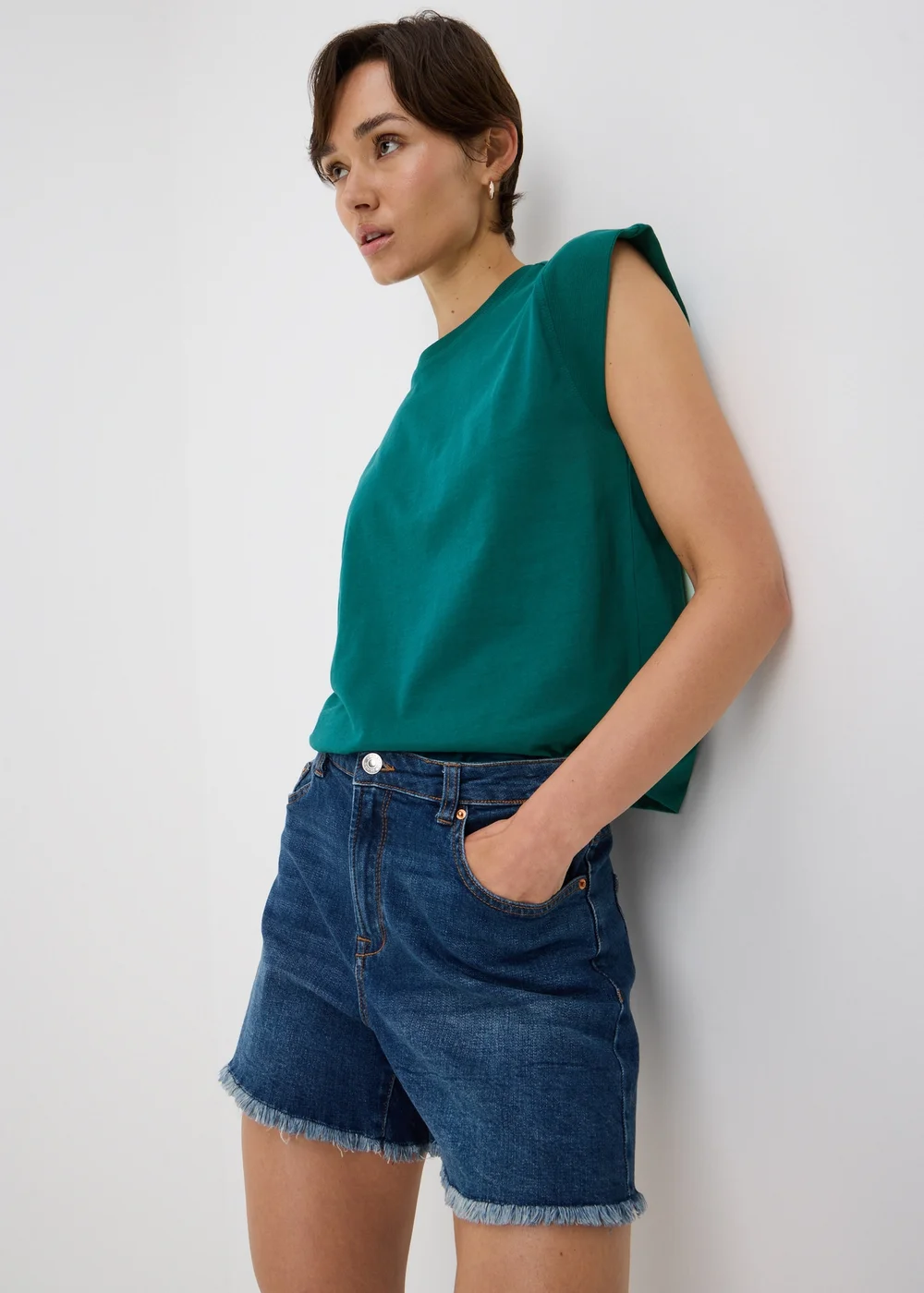 Teal Ribbed Trim T-Shirt - 8 Image 1