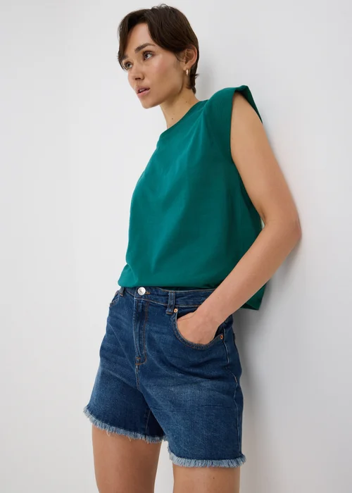 Teal Ribbed Trim T-Shirt - 8 Image 1