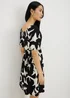 Black Abstract Floral Shirred Mini Dress - 8 Image 2