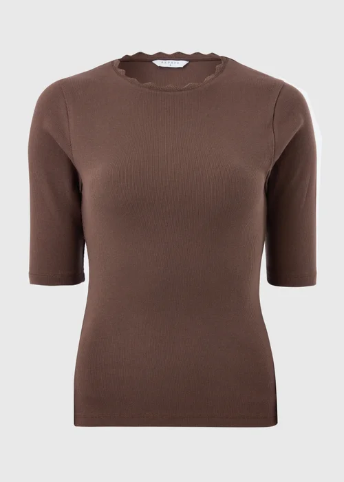 Chocolate Brown Neck Trim Fitted T-Shirt - 12 Image 3