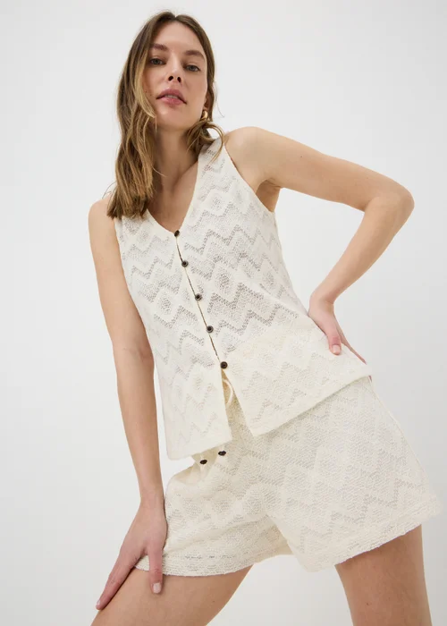 Cream Zig Zag Waistcoat Co Ord Top - S Image 1