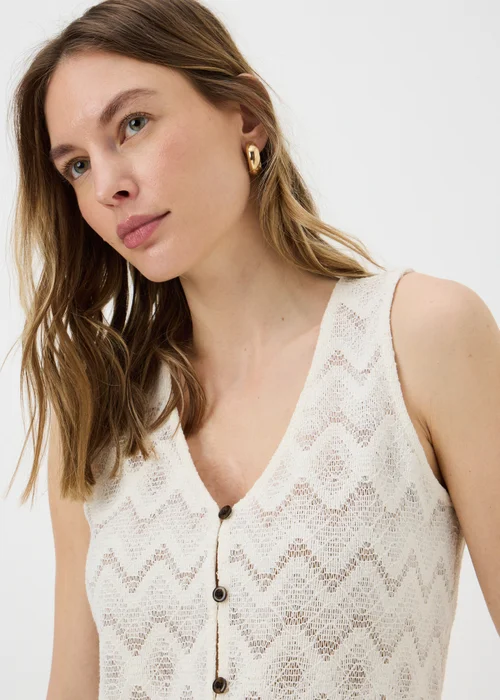 Cream Zig Zag Waistcoat Co Ord Top - S Image 3