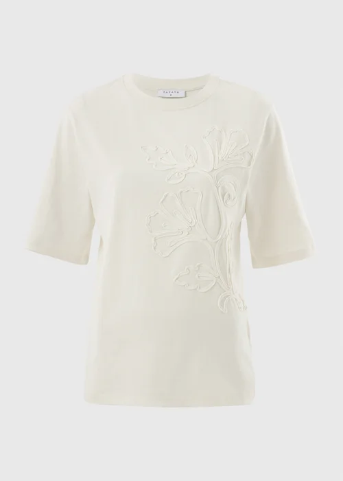White Cornelli Flower Embellished T-Shirt - 8 Image 4