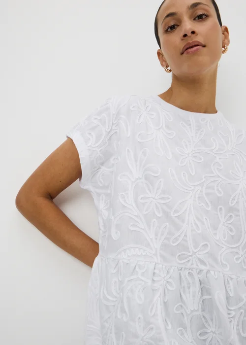 White Floral Textured Peplum T-Shirt - 22 Image 2