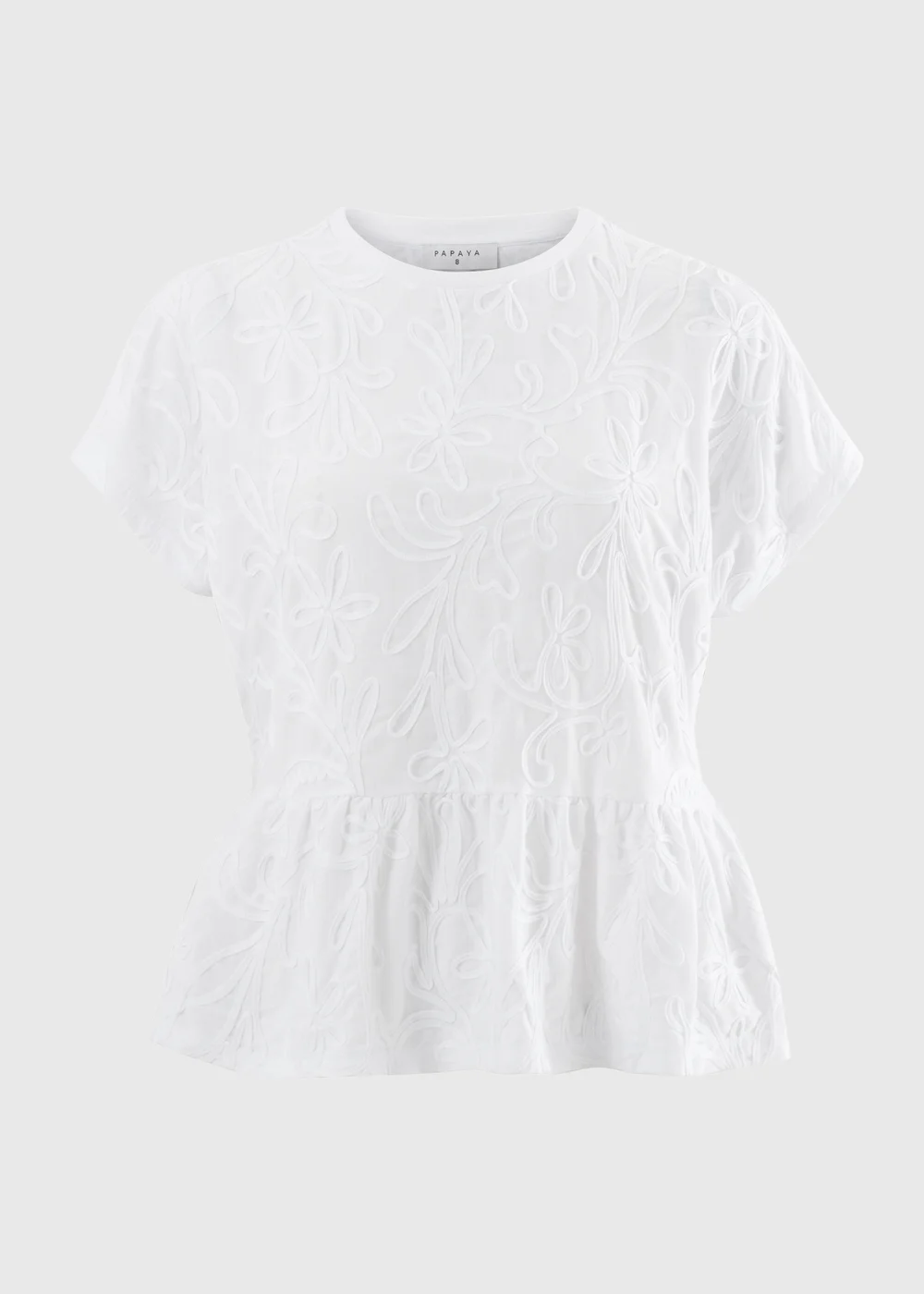 White Floral Textured Peplum T-Shirt - 22 Image 3