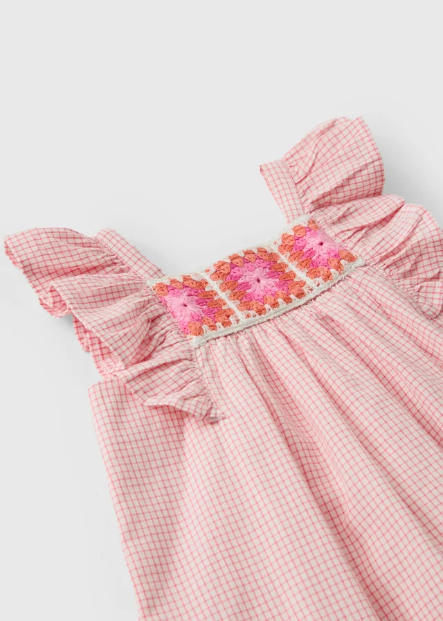 Baby Pink Crochet Frill Woven Dress (0-23mths)