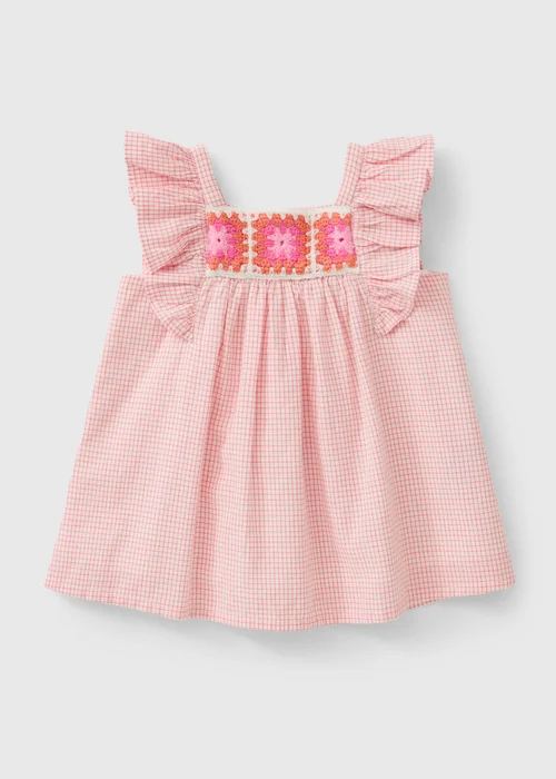 Baby Pink Crochet Frill Woven Dress (0-23mths) - Up to 1 Month Image 1