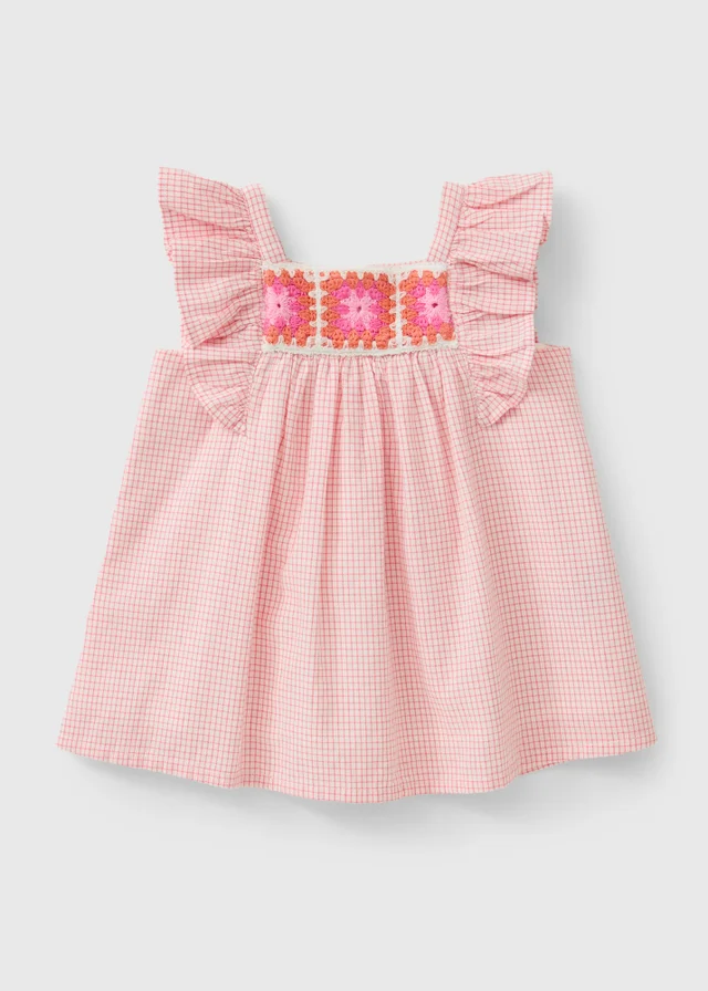 Baby Pink Crochet Frill Woven Dress (0-23mths)