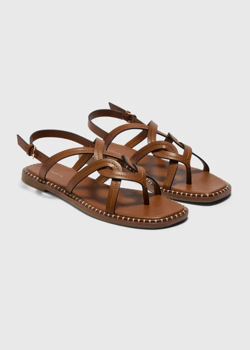 Tan Whipstitch Gladiator Sandals - 3 Image 1