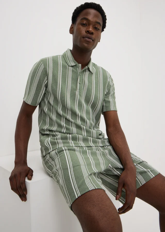 Iceberg Green Vertical Stripe Co Ord Polo Shirt