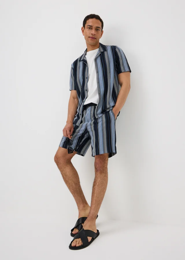 Navy Vertical Stripe Co Ord Shirt