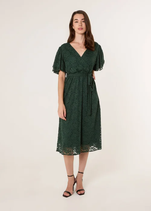 Blue Vanilla Green Double Angel Sleeve Lace Midi Dress - S Image 3