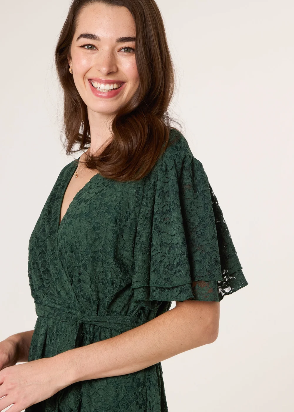Blue Vanilla Green Double Angel Sleeve Lace Midi Dress - S Image 2