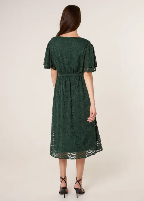 Blue Vanilla Green Double Angel Sleeve Lace Midi Dress - S Image 4