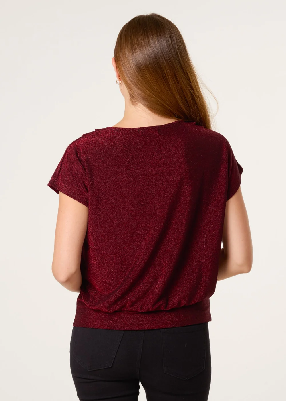 Blue Vanilla Burgundy Shimmery Cowl Neck Draped Top - L/XL Image 4