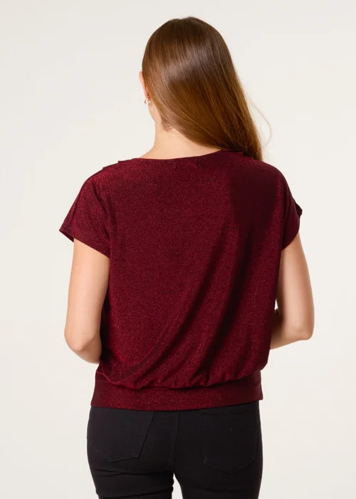 Blue Vanilla Burgundy Shimmery Cowl Neck Draped Top - L/XL Image 4
