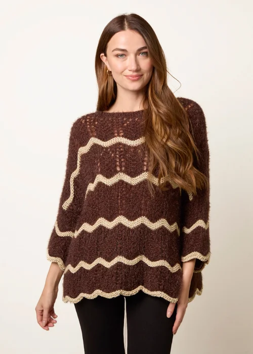 Blue Vanilla Brown Zig Zag Metallic Jumper - One Size Image 3