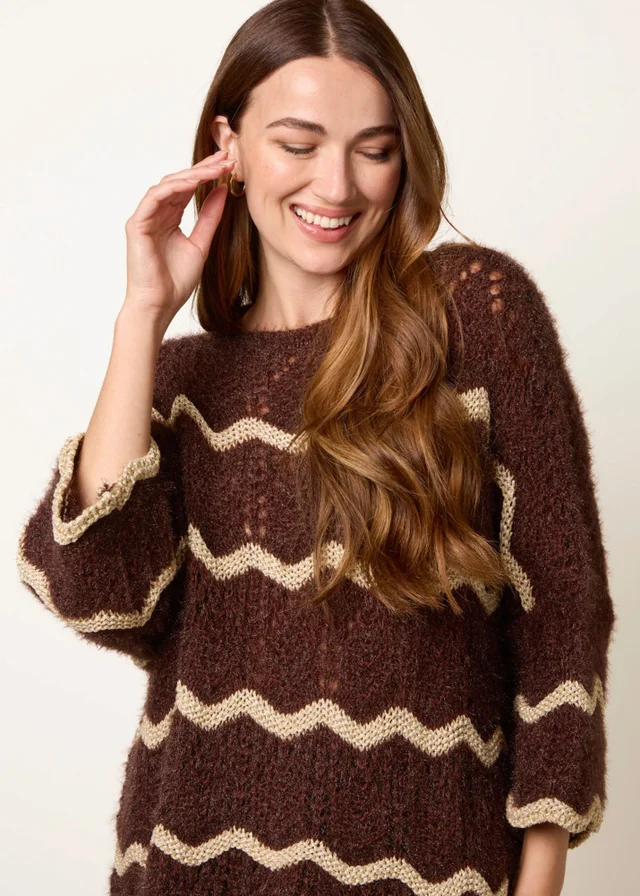 Blue Vanilla Brown Zig Zag Metallic Jumper