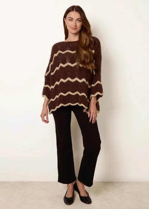 Blue Vanilla Brown Zig Zag Metallic Jumper - One Size Image 2
