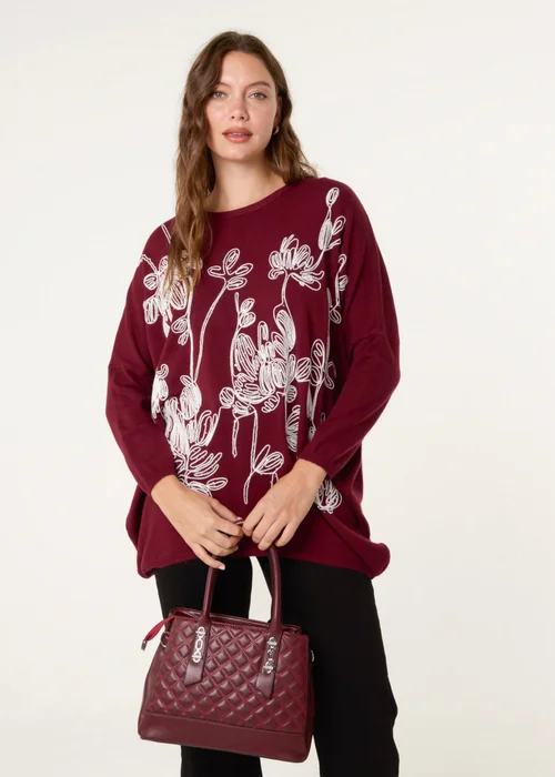 Blue Vanilla Red Embroidered Round Neck Jumper - One Size Image 2
