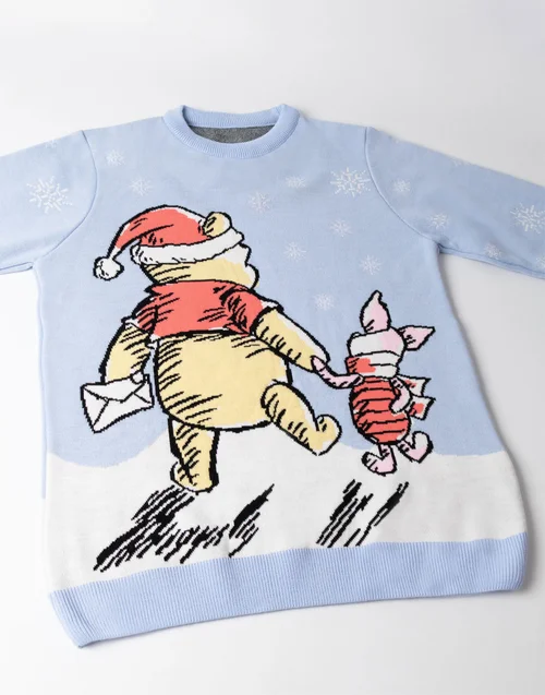 Vanilla Underground Winnie The Pooh Character Blue Christmas Jumper - S Image 2