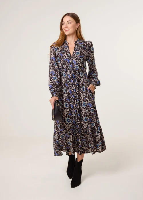 Blue Vanilla Black Paisley Shirred Waist Shirt Dress - S Image 1