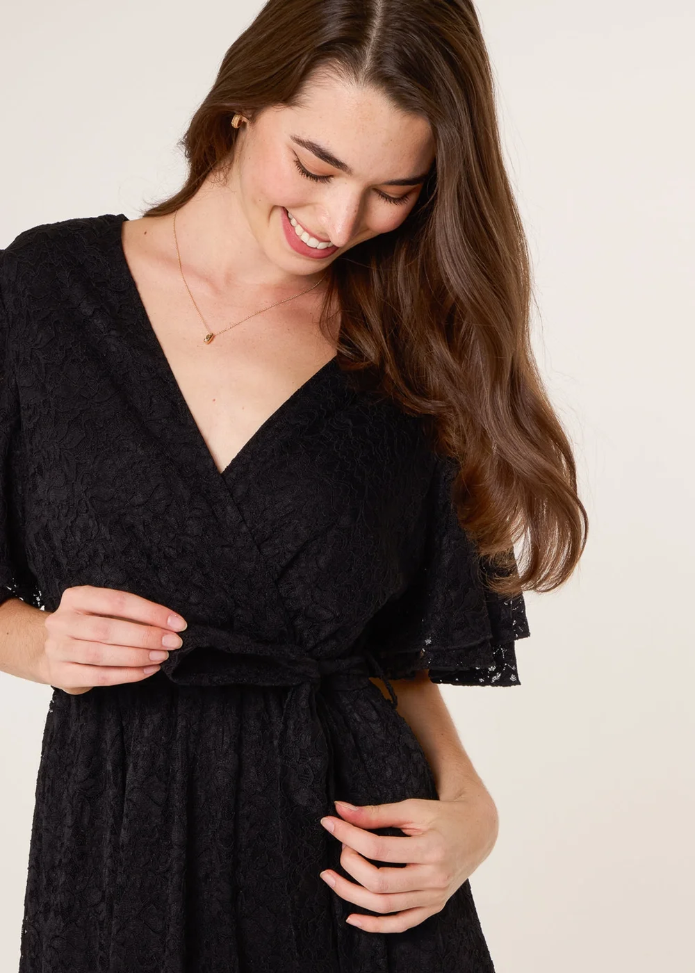 Blue Vanilla Black Double Angel Sleeve Lace Midi Dress - L Image 4