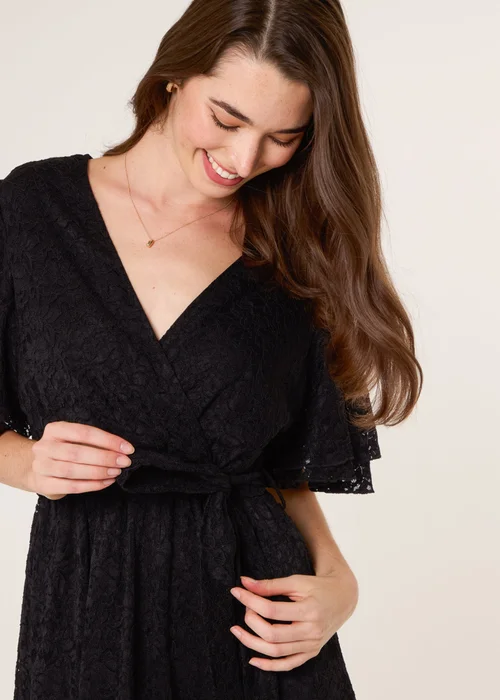 Blue Vanilla Black Double Angel Sleeve Lace Midi Dress - L Image 4