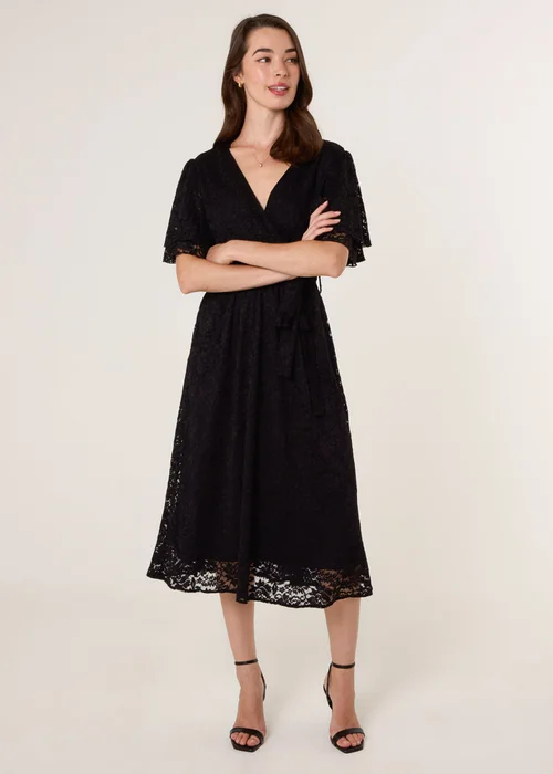 Blue Vanilla Black Double Angel Sleeve Lace Midi Dress - L Image 1