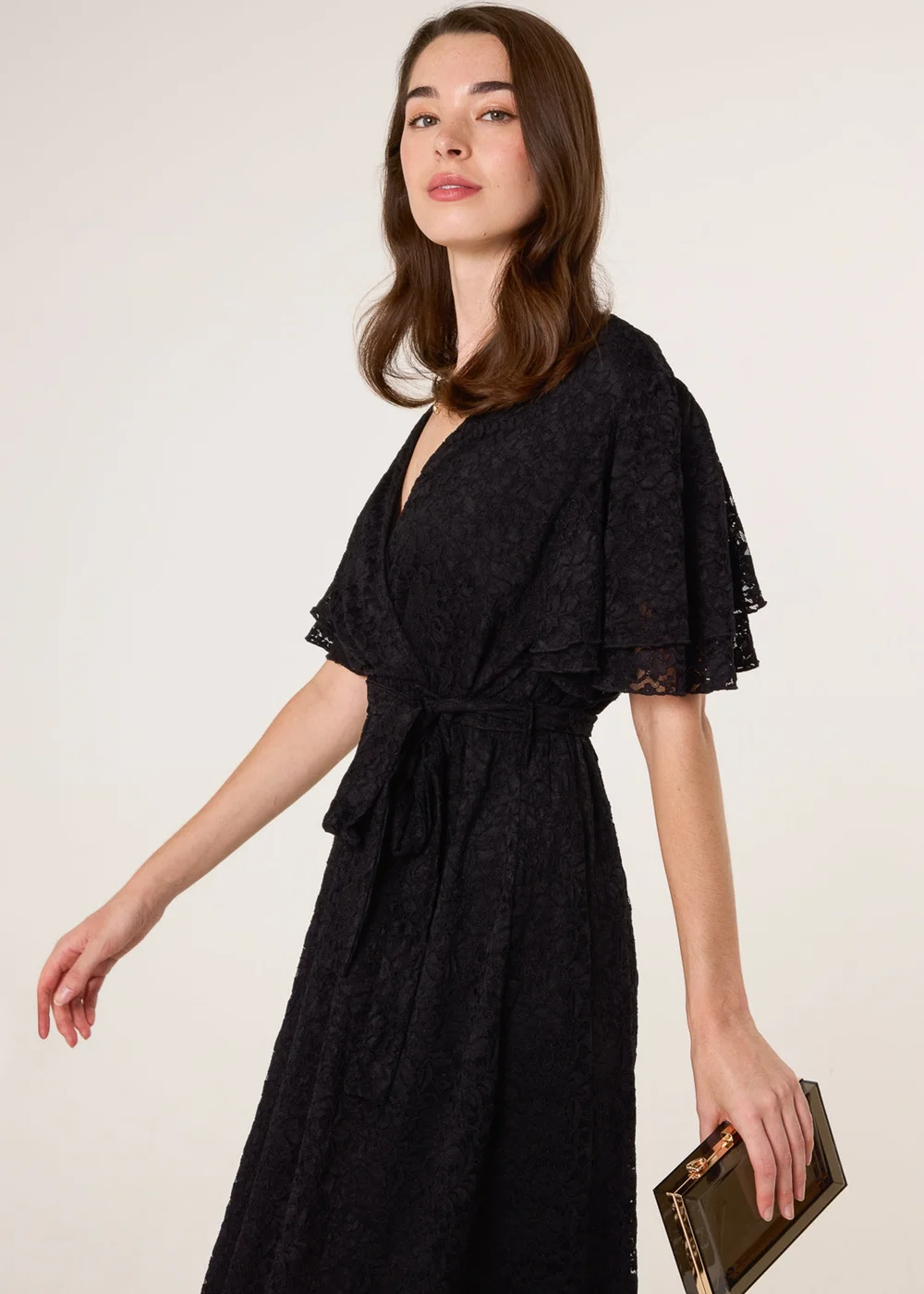 Blue Vanilla Black Double Angel Sleeve Lace Midi Dress - L Image 2