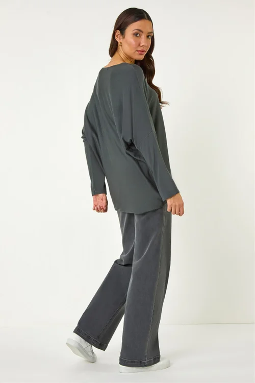 Roman Grey Hotfix Feather Stretch Knit Top - L Image 4