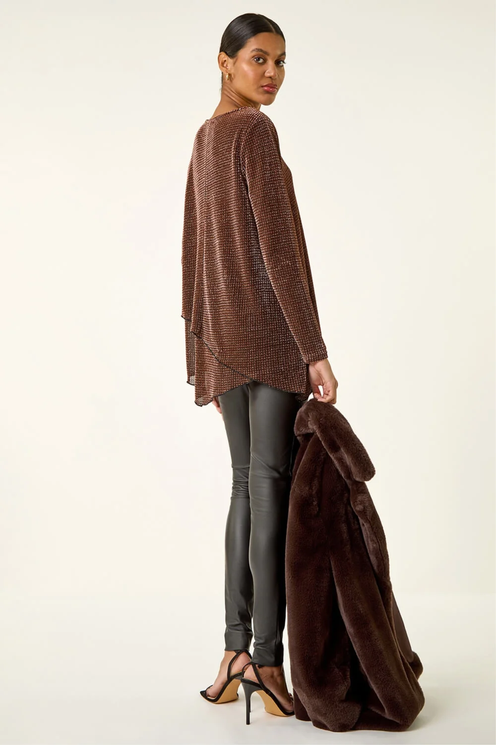 Roman Bronze Shimmer Asymmetric Layered Top - 10 Image 3