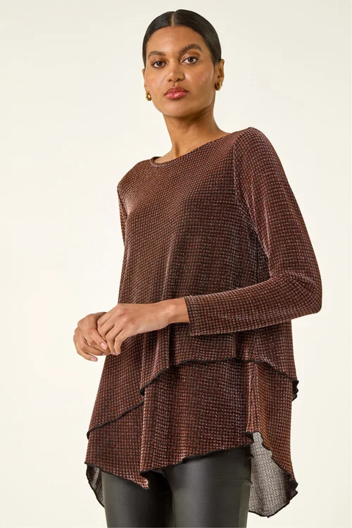 Roman Bronze Shimmer Asymmetric Layered Top - 10 Image 2