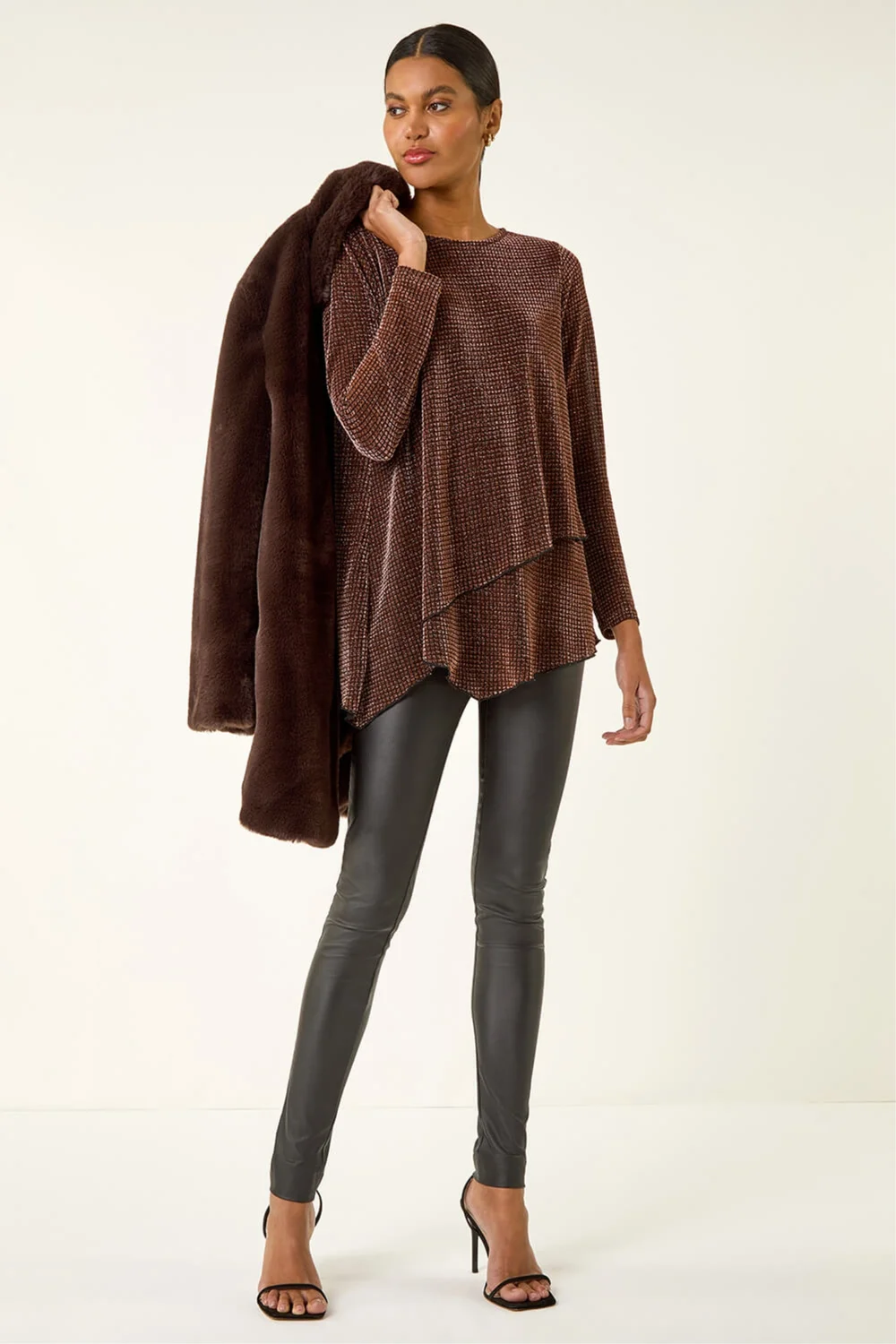 Roman Bronze Shimmer Asymmetric Layered Top - 10 Image 1