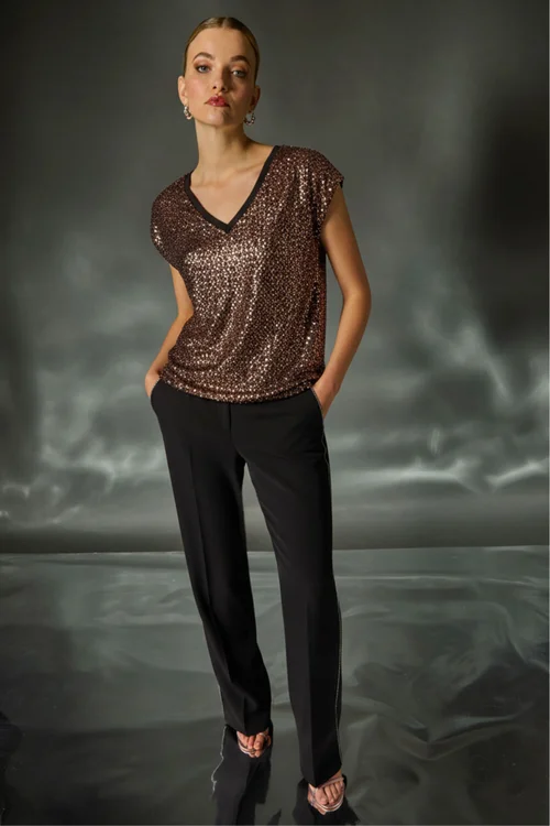 Roman Bronze Sequin V-Neck Stretch Top - 12 Image 1