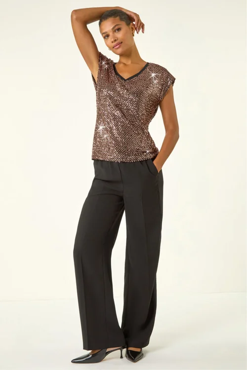 Roman Bronze Sequin V-Neck Stretch Top - 12 Image 2