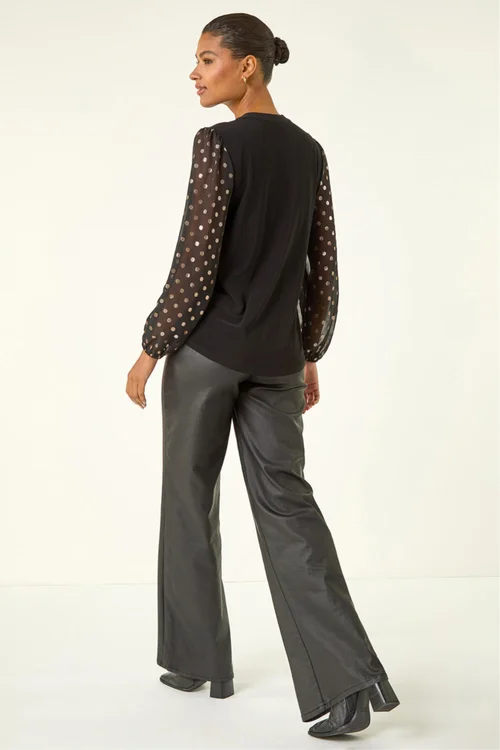 Roman Black Chiffon Foil Spot Top - Size 12 Image 3