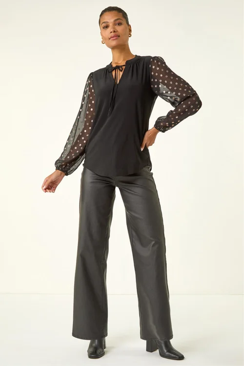 Roman Black Chiffon Foil Spot Top - Size 12 Image 2