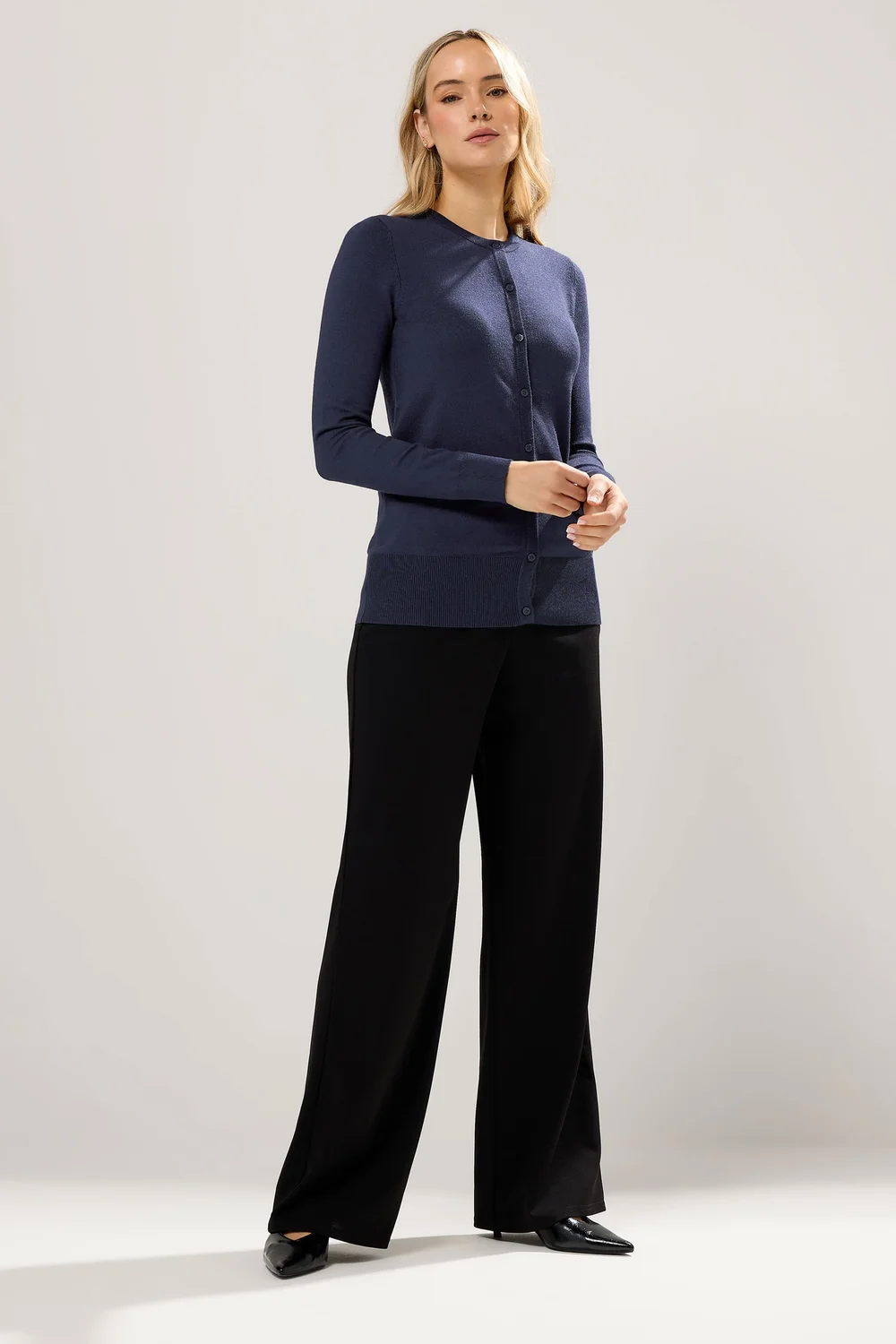 Long Tall Sally Navy Blue Crew Neck Button Cardigan - 8-10 Image 2