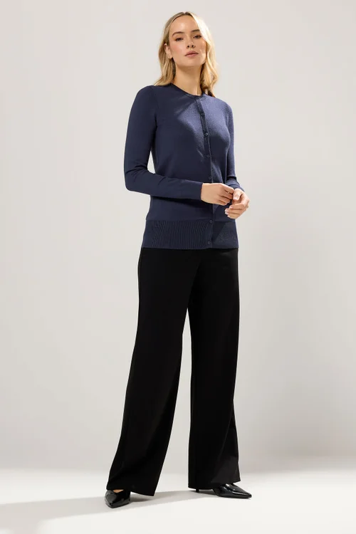 Long Tall Sally Navy Blue Crew Neck Button Cardigan - 8-10 Image 2