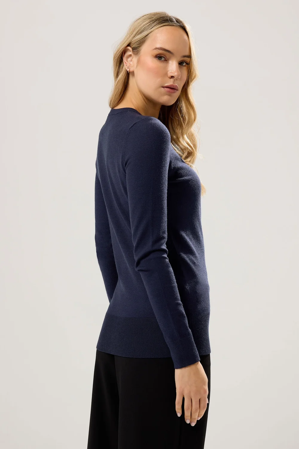 Long Tall Sally Navy Blue Crew Neck Button Cardigan - 8-10 Image 3