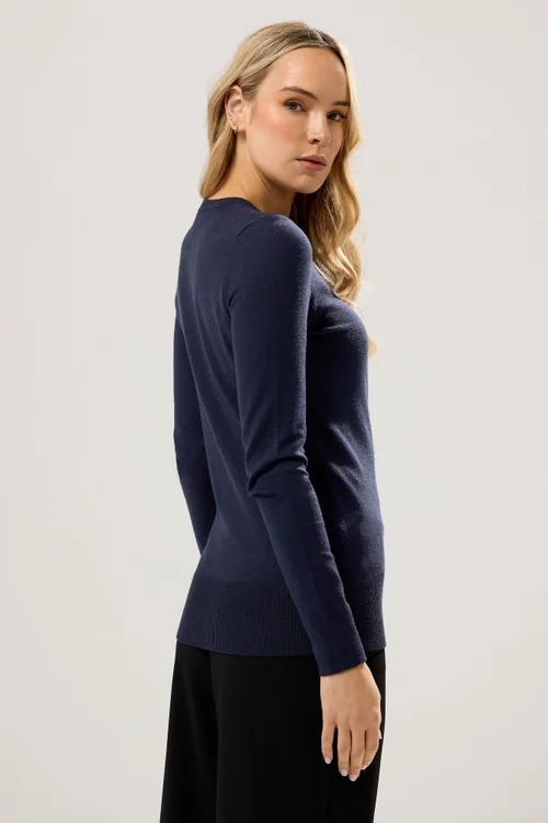 Long Tall Sally Navy Blue Crew Neck Button Cardigan - 8-10 Image 3
