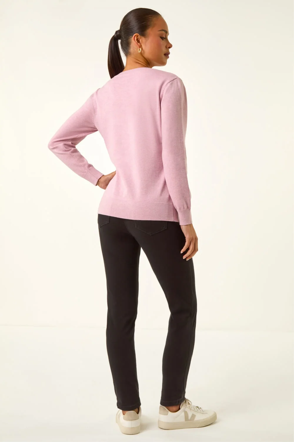 Roman Light Pink Petite Faux Pearl Embellished Knit Jumper - 16 Image 3