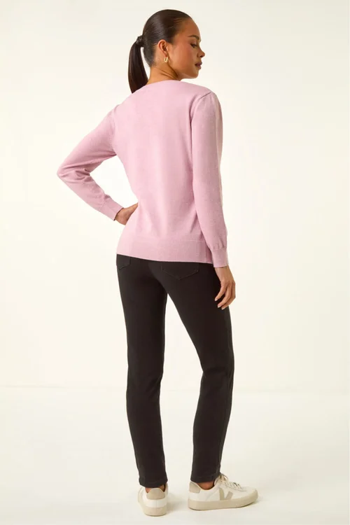 Roman Light Pink Petite Faux Pearl Embellished Knit Jumper - 16 Image 3